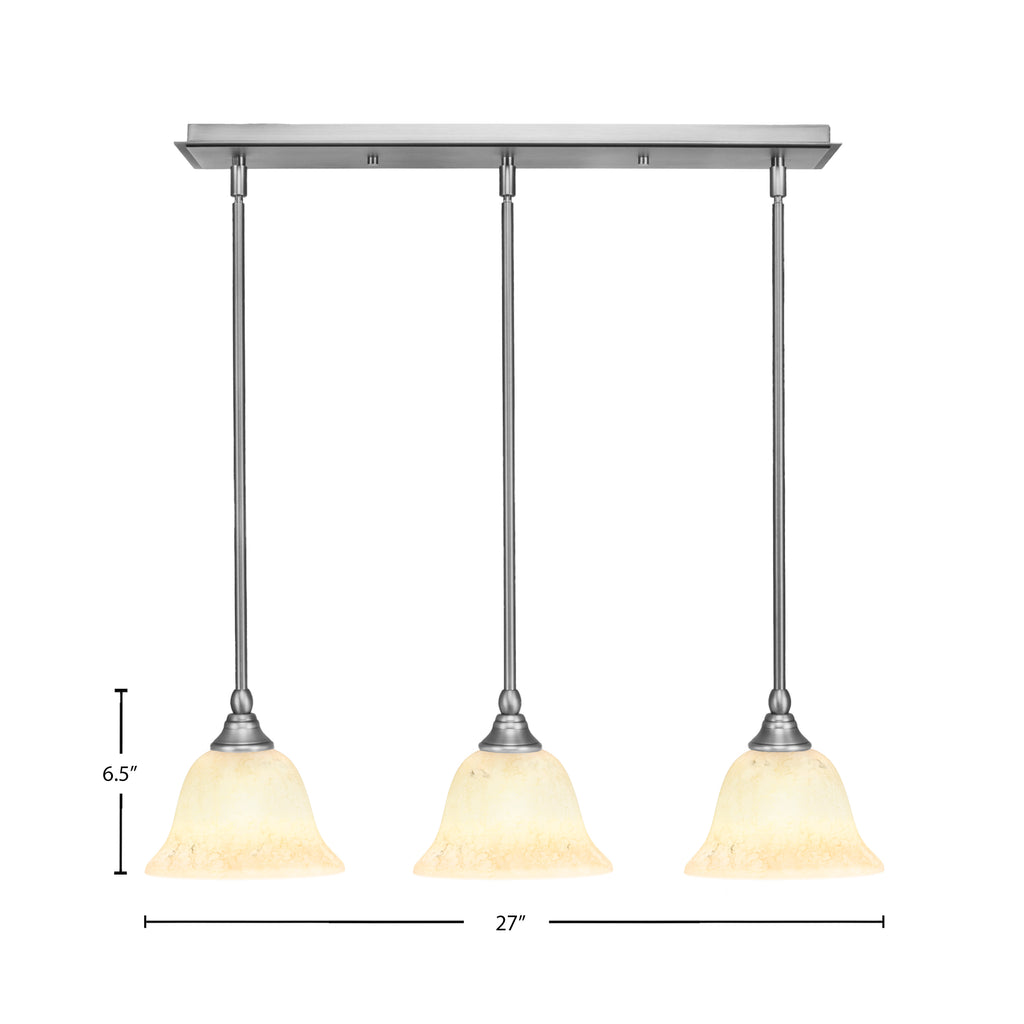 Any Three Light Linear Pendalier in Brushed Nickel with 7" Italian Marble Shade