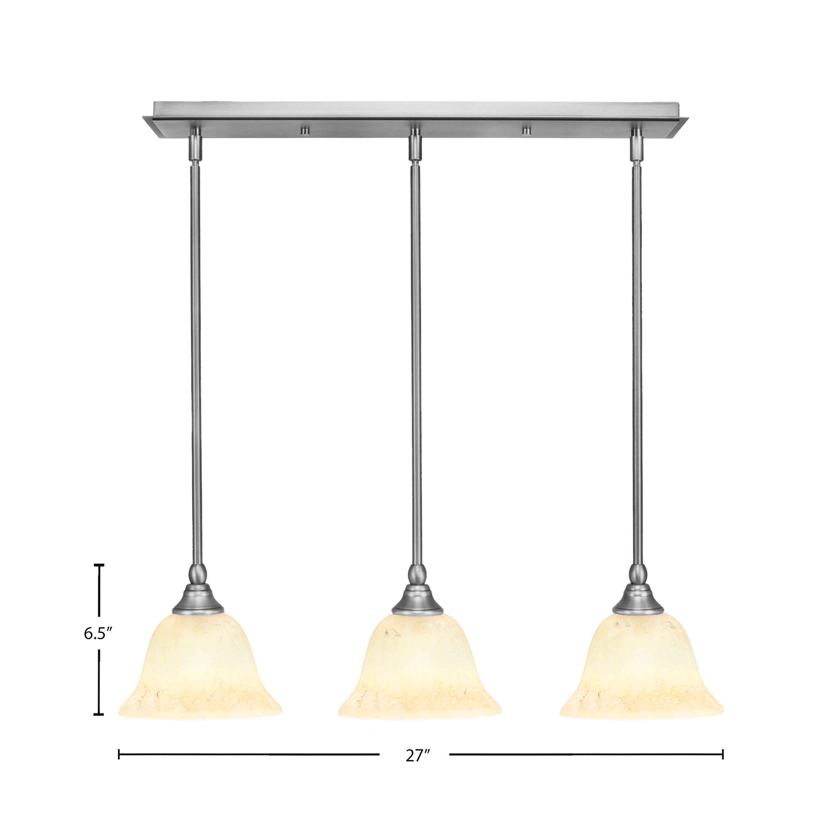 Any Three Light Linear Pendalier in Brushed Nickel with 7" Italian Marble Shade
