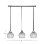 Stem Three Light Linear Pendalier in Brushed Nickel with Clear Ribbed Shade