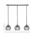 Stem Three Light Linear Pendalier in Brushed Nickel with Smoke Ribbed Shade