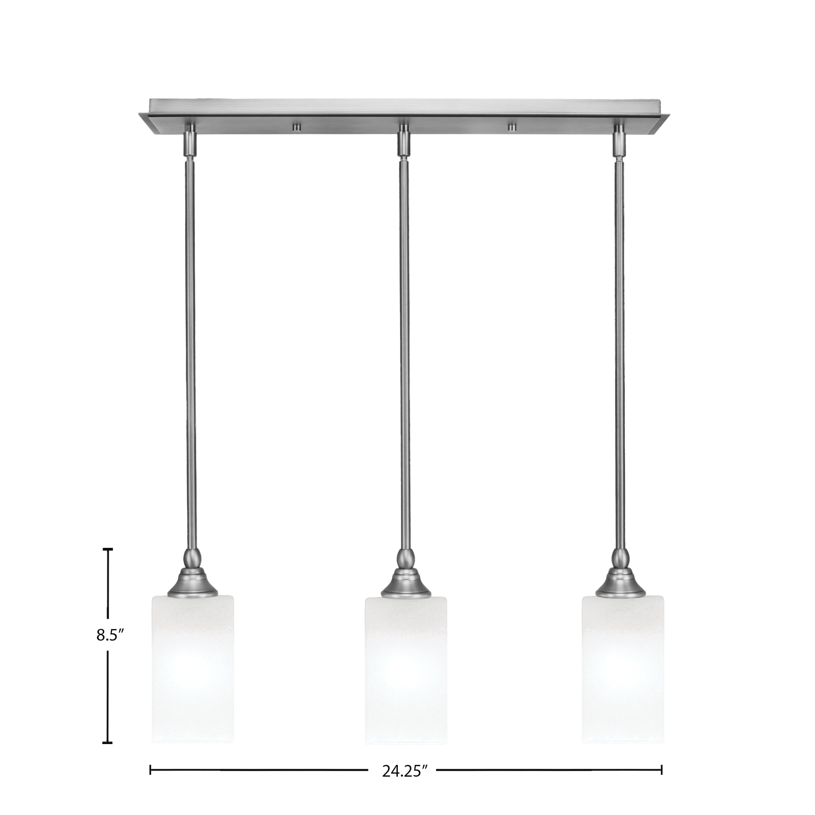 Stem Three Light Linear Pendalier in Brushed Nickel with Square White Marble Shade