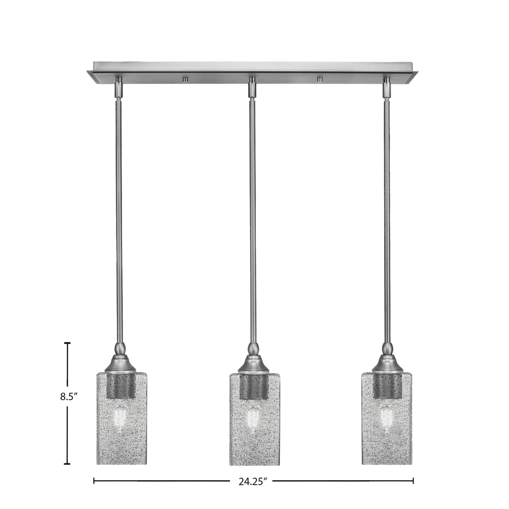 Stem Three Light Linear Pendalier in Brushed Nickel with Square Smoke Bubble Shade