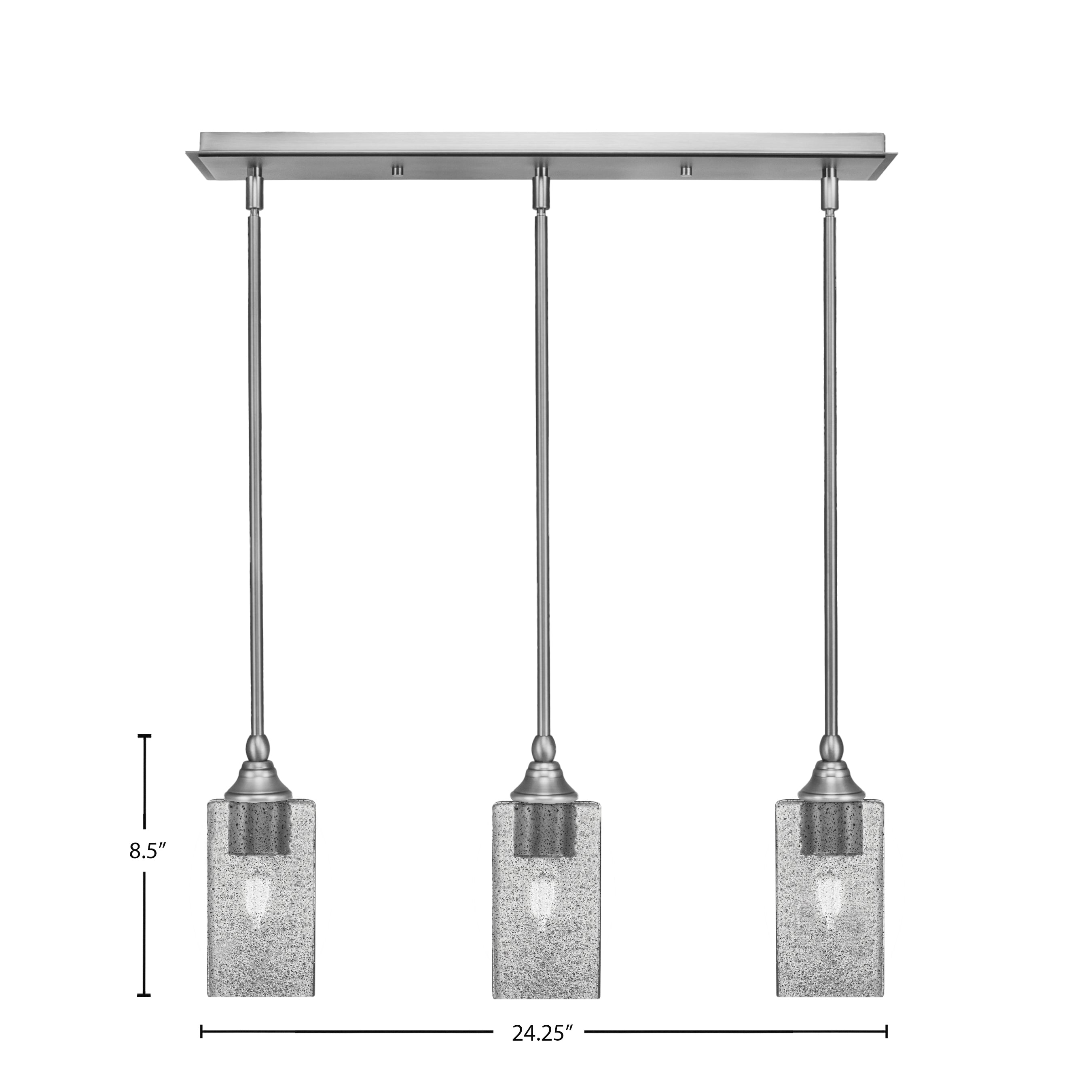 Stem Three Light Linear Pendalier in Brushed Nickel with Square Smoke Bubble Shade
