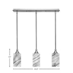 Stem Three Light Linear Pendalier in Brushed Nickel with Square Onyx Swirl Shade