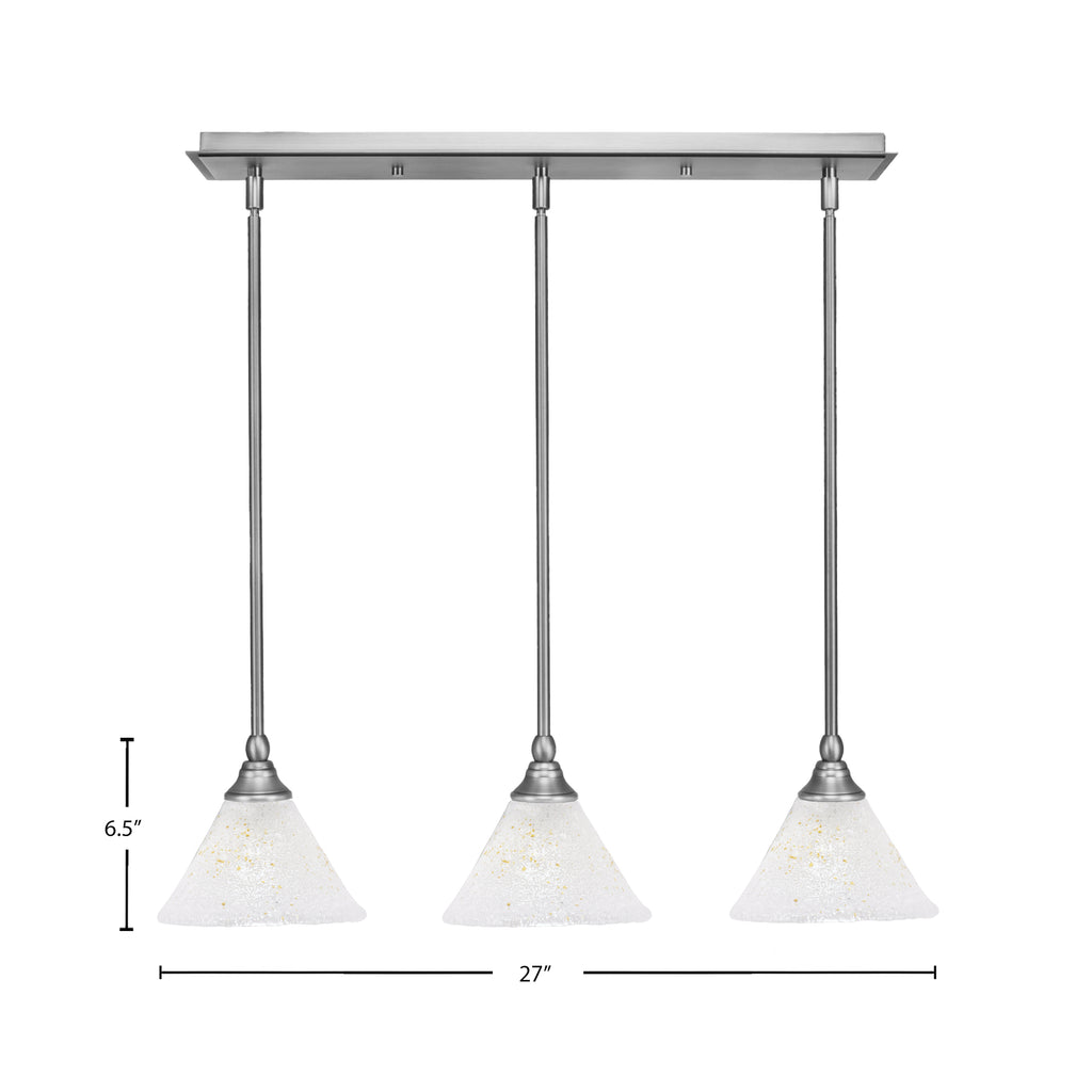 Any Three Light Linear Pendalier in Brushed Nickel with 7" Gold Ice Shade