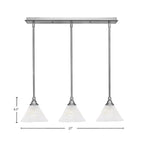 Any Three Light Linear Pendalier in Brushed Nickel with 7" Gold Ice Shade