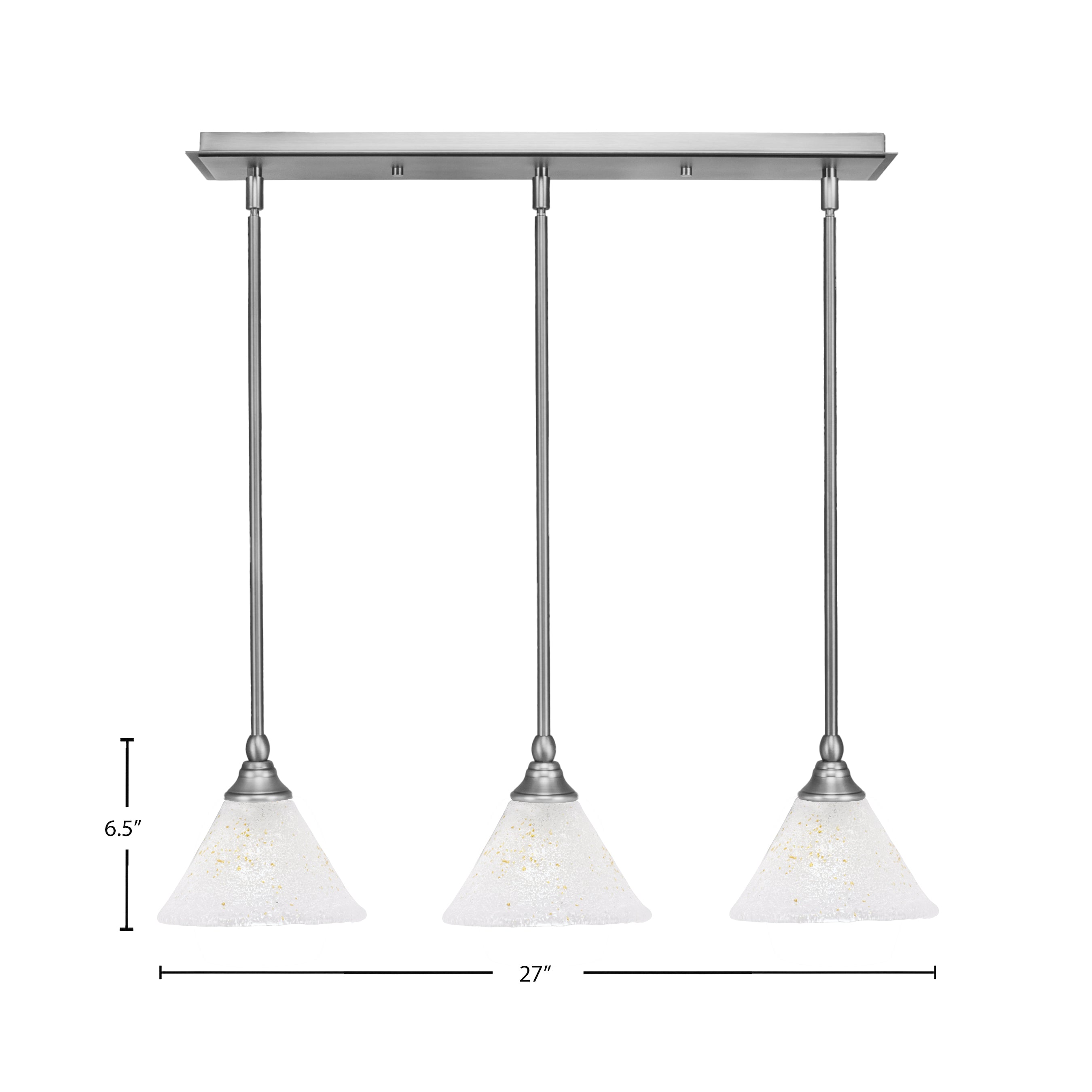 Any Three Light Linear Pendalier in Brushed Nickel with 7" Gold Ice Shade