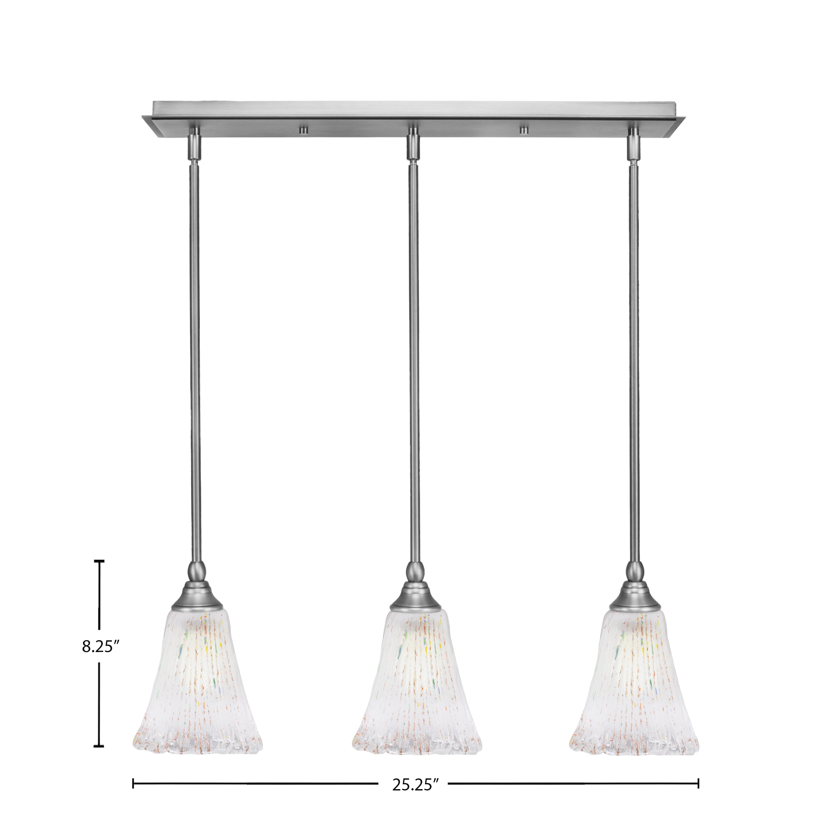 Any Three Light Linear Pendalier in Brushed Nickel with 5.5" Fluted Frosted Crystal Shade