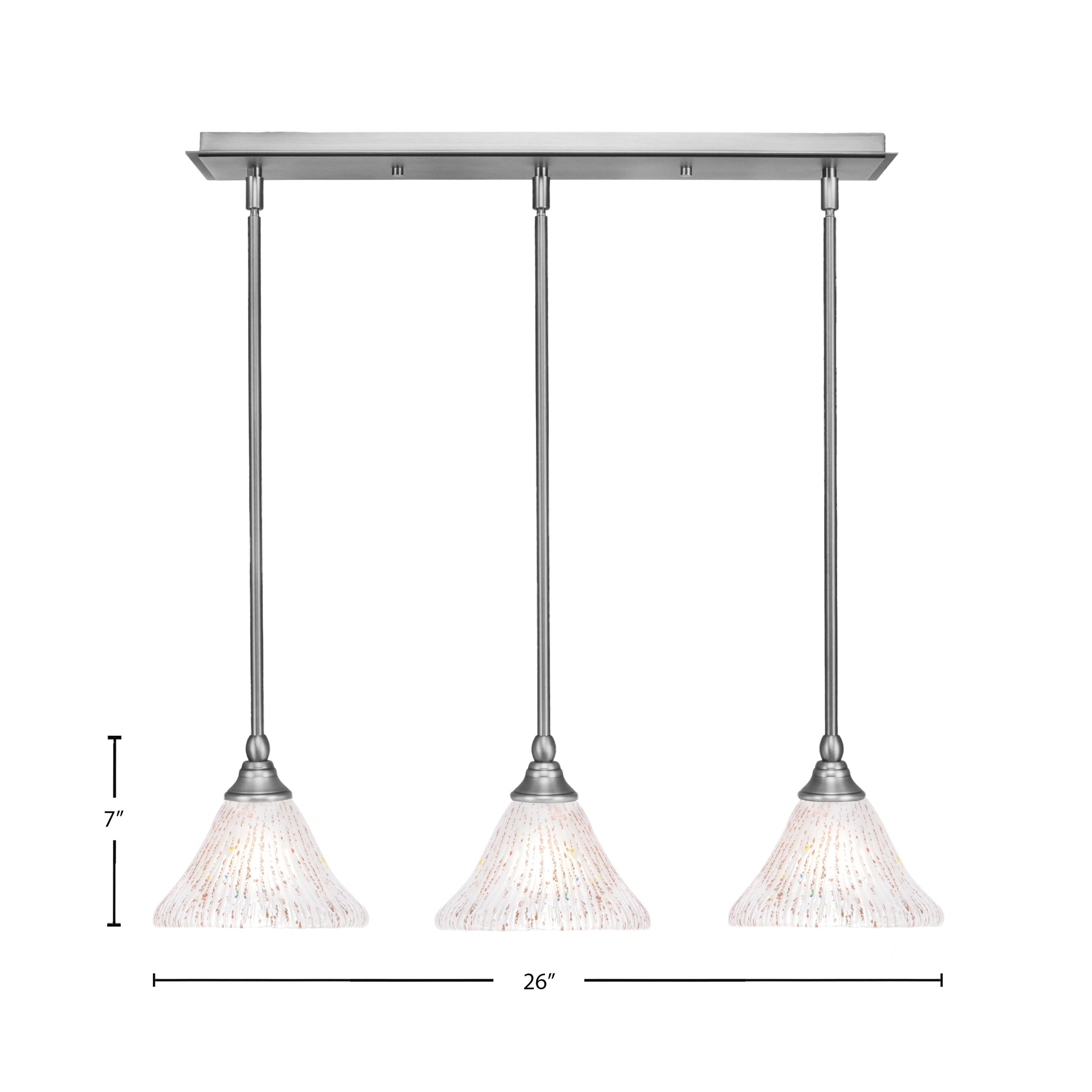Any Three Light Multi Light Mini Pendant in Brushed Nickel with 7" Frosted Crystal Shade