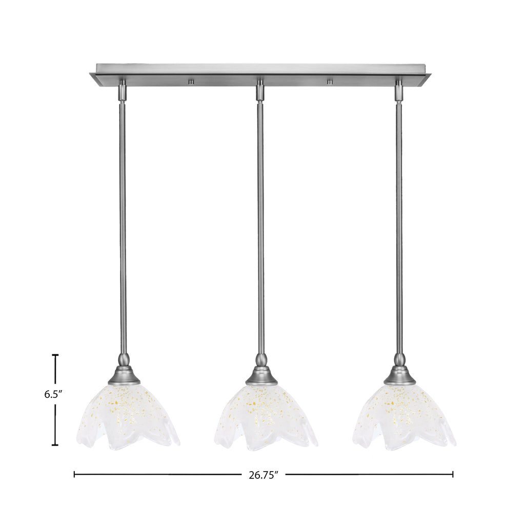 Any Three Light Linear Pendalier in Brushed Nickel with 7" Gold Ice Shade