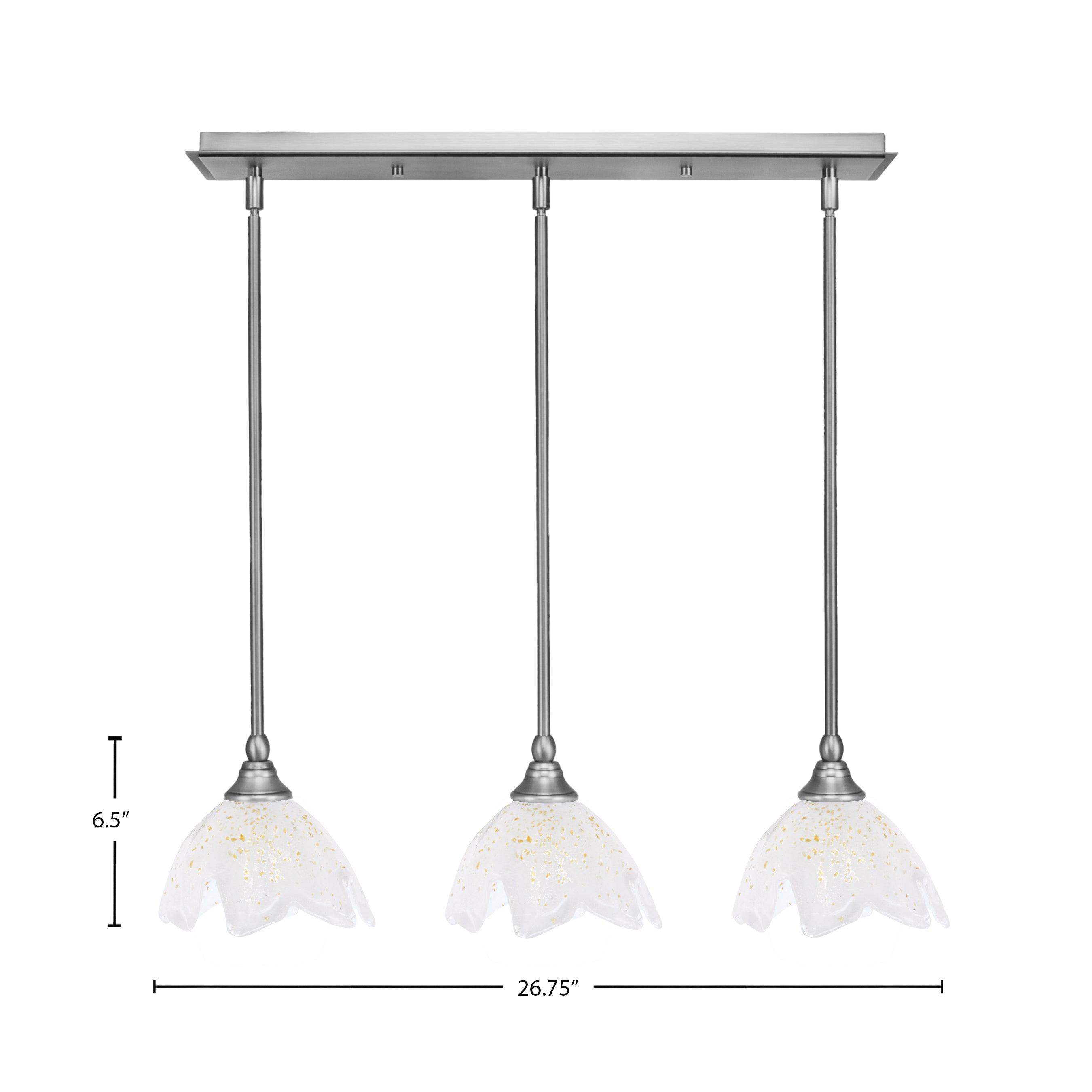 Any Three Light Linear Pendalier in Brushed Nickel with 7" Gold Ice Shade