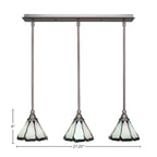 Any Three Light Linear Pendalier in Brushed Nickel with 7" Pearl & Black Flair Art Glass Shade