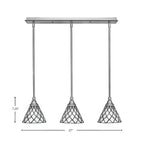 Stem Three Light Linear Pendalier in Brushed Nickel with Diamond Ice Art Glass Shade