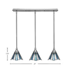 Stem Three Light Linear Pendalier in Brushed Nickel with Sea Ice Art Glass Shade