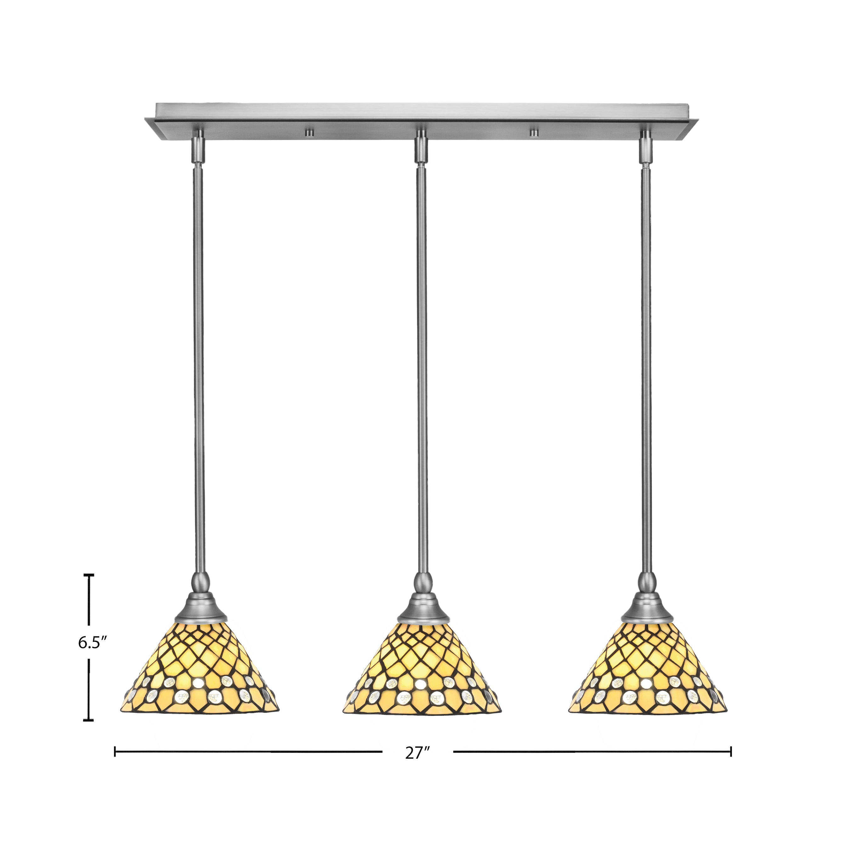 Stem Three Light Linear Pendalier in Brushed Nickel with Starlight Art Glass Shade