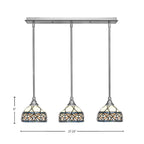 Any Three Light Linear Pendalier in Brushed Nickel with 7" Royal Merlot Art Glass Shade