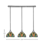 Any Three Light Linear Pendalier in Brushed Nickel with 7" Kaleidoscope Art Glass Shade