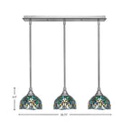 Stem Three Light Linear Pendalier in Brushed Nickel with Turquoise Cypress Art Glass Shade