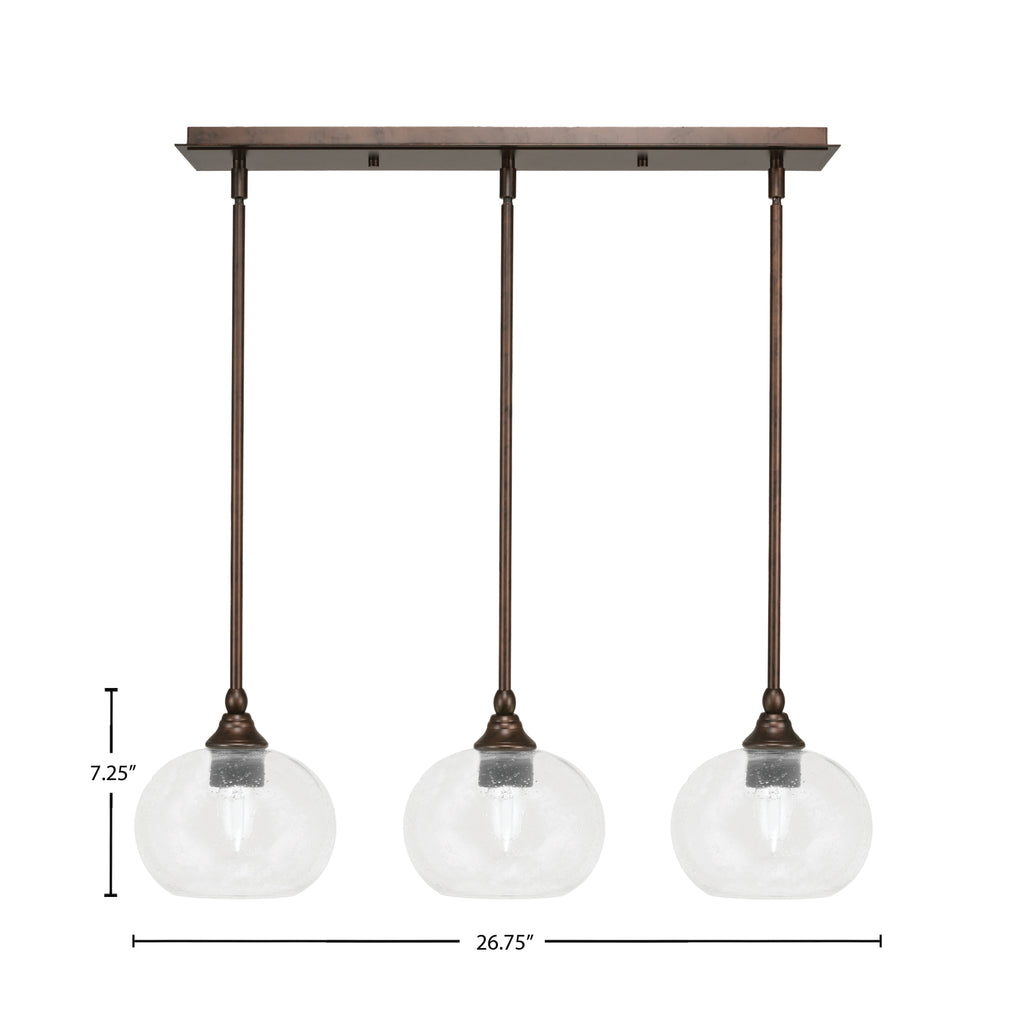 Stem Three Light Linear Pendalier in Bronze with Clear Bubble Shade