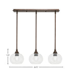 Stem Three Light Linear Pendalier in Bronze with Clear Bubble Shade