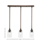 Stem Three Light Linear Pendalier in Bronze with Clear Bubble Shade