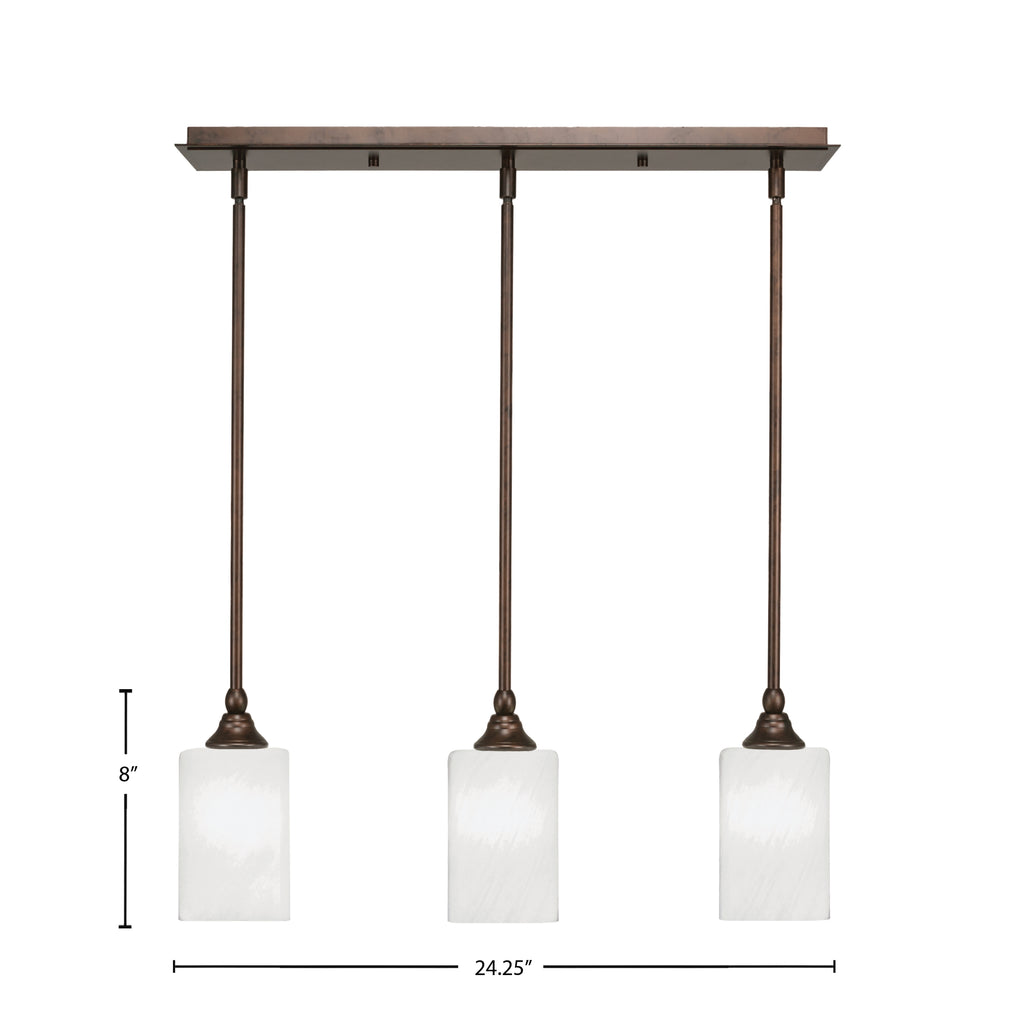 Stem Three Light Linear Pendalier in Bronze with White Marble Shade