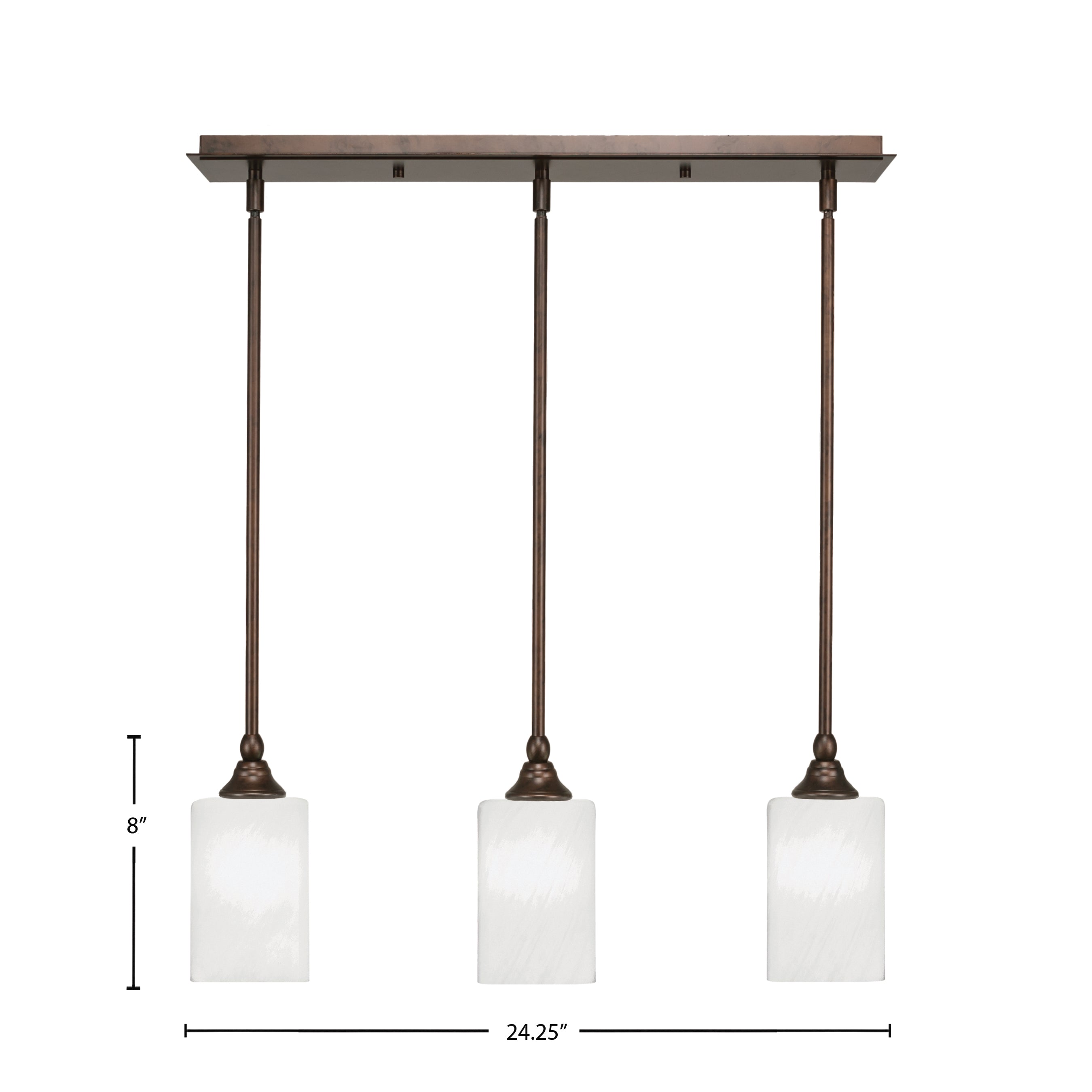 Stem Three Light Linear Pendalier in Bronze with White Marble Shade
