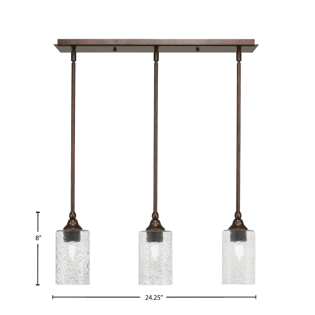 Stem Three Light Linear Pendalier in Bronze with Smoke Bubble Shade
