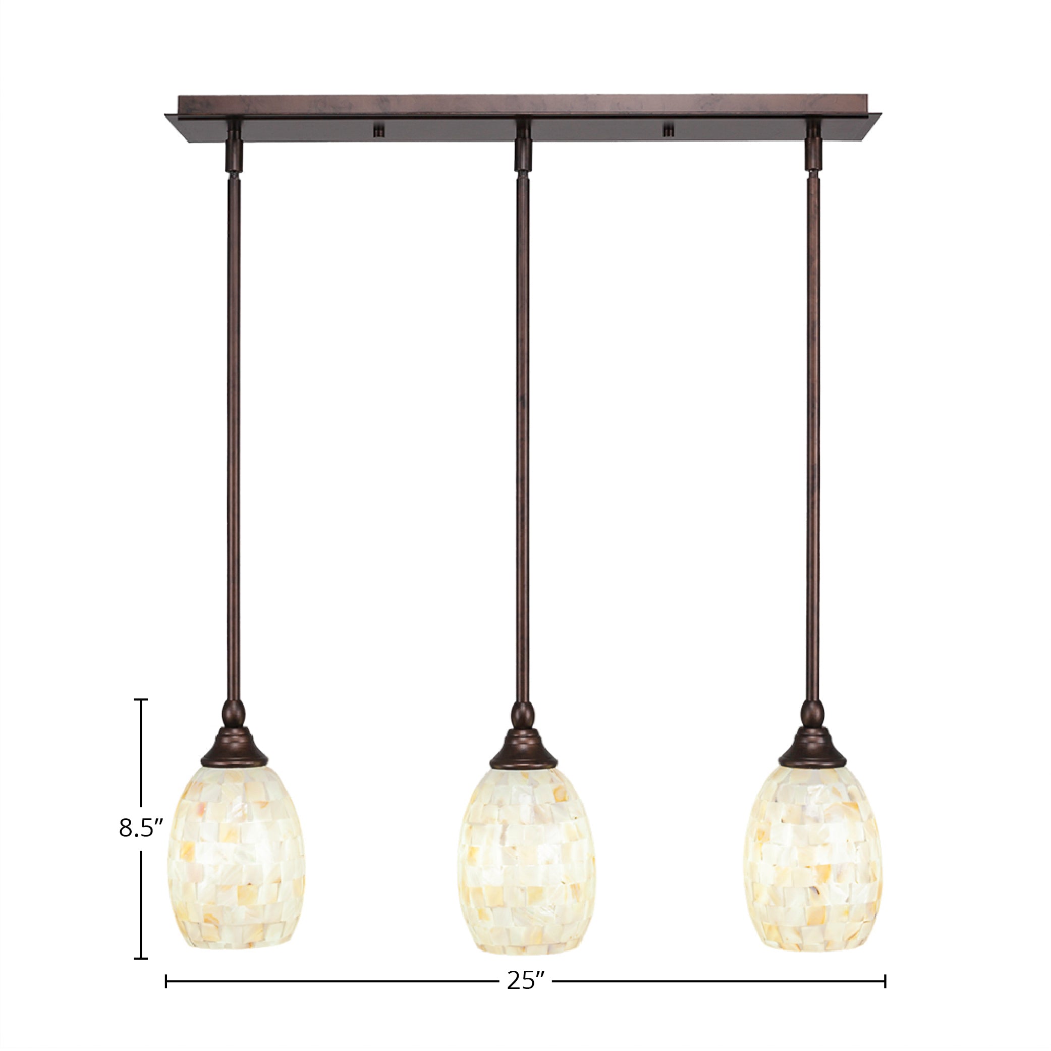Any Three Light Multi Light Mini Pendant in Bronze with 5" Ivory Glaze Seashell Shade
