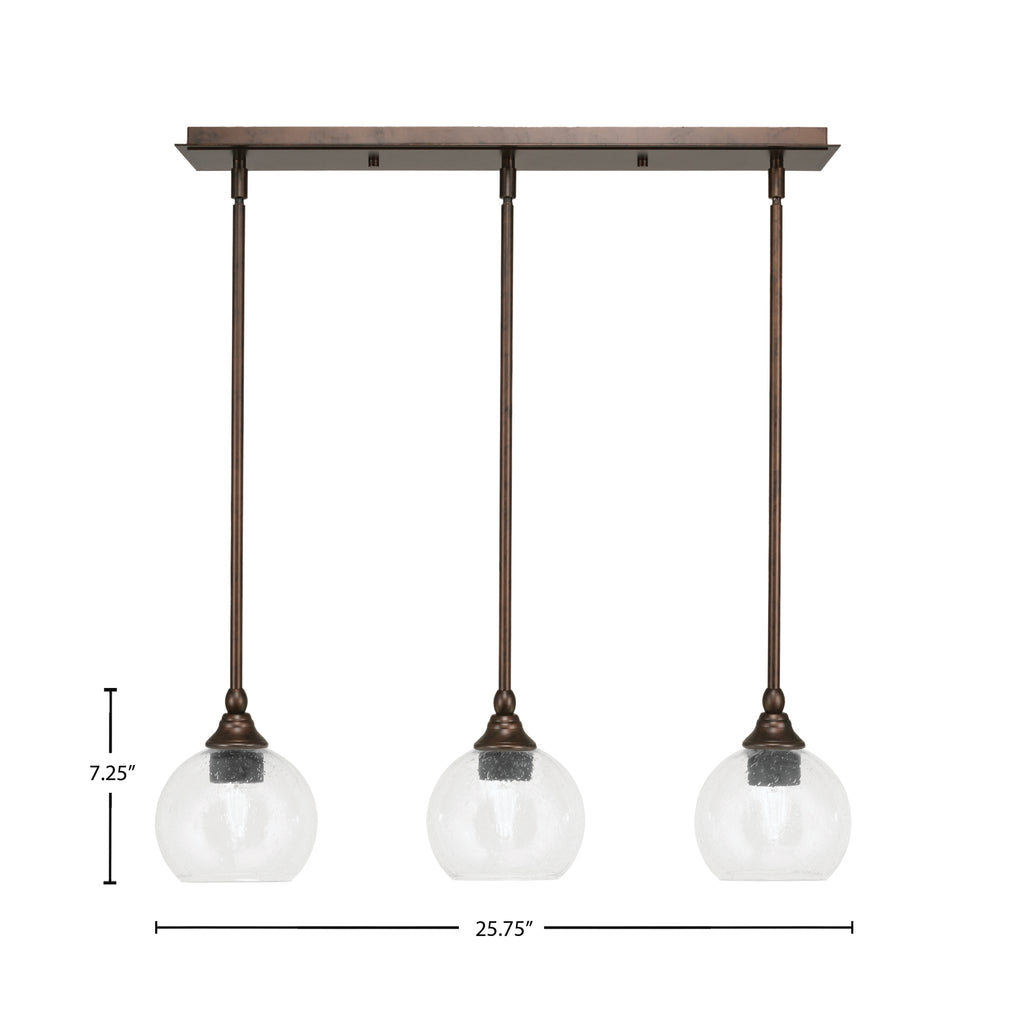 Stem Three Light Linear Pendalier in Bronze with Clear Bubble Shade