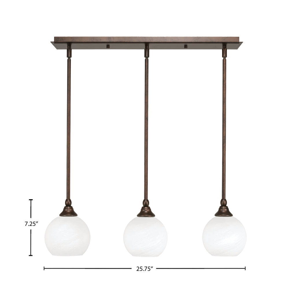 Stem Three Light Linear Pendalier in Bronze with White Marble Shade