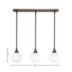 Stem Three Light Linear Pendalier in Bronze with White Marble Shade