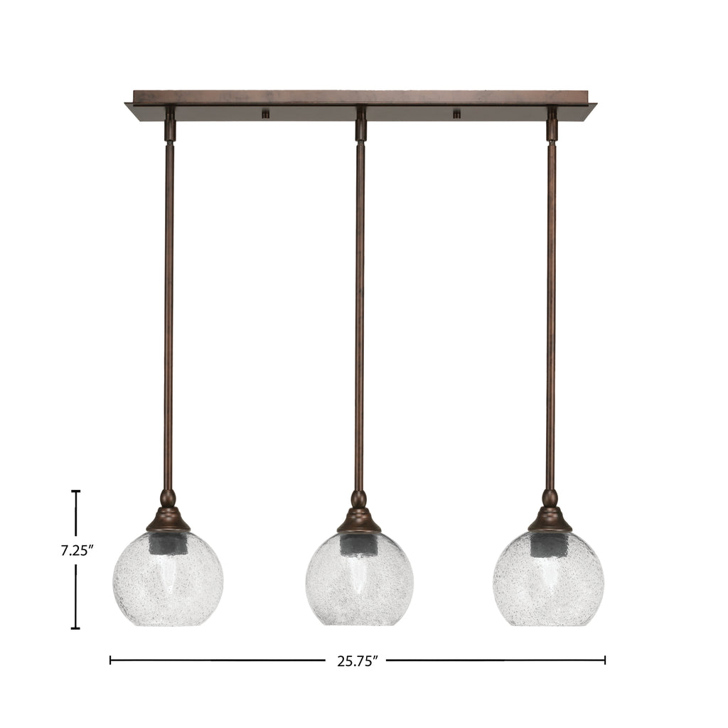 Stem Three Light Linear Pendalier in Bronze with Smoke Bubble Shade