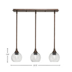 Stem Three Light Linear Pendalier in Bronze with Smoke Bubble Shade