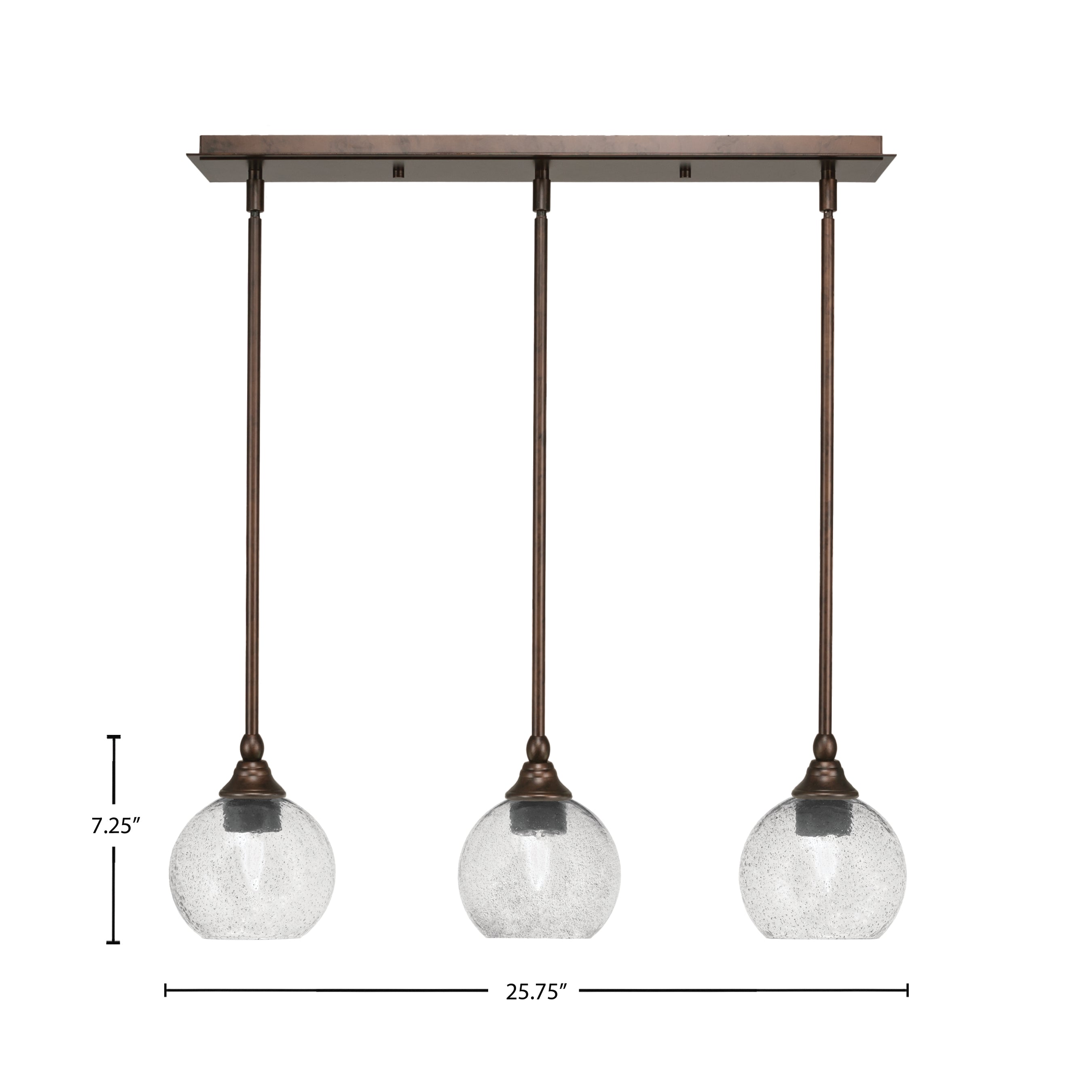 Stem Three Light Linear Pendalier in Bronze with Smoke Bubble Shade