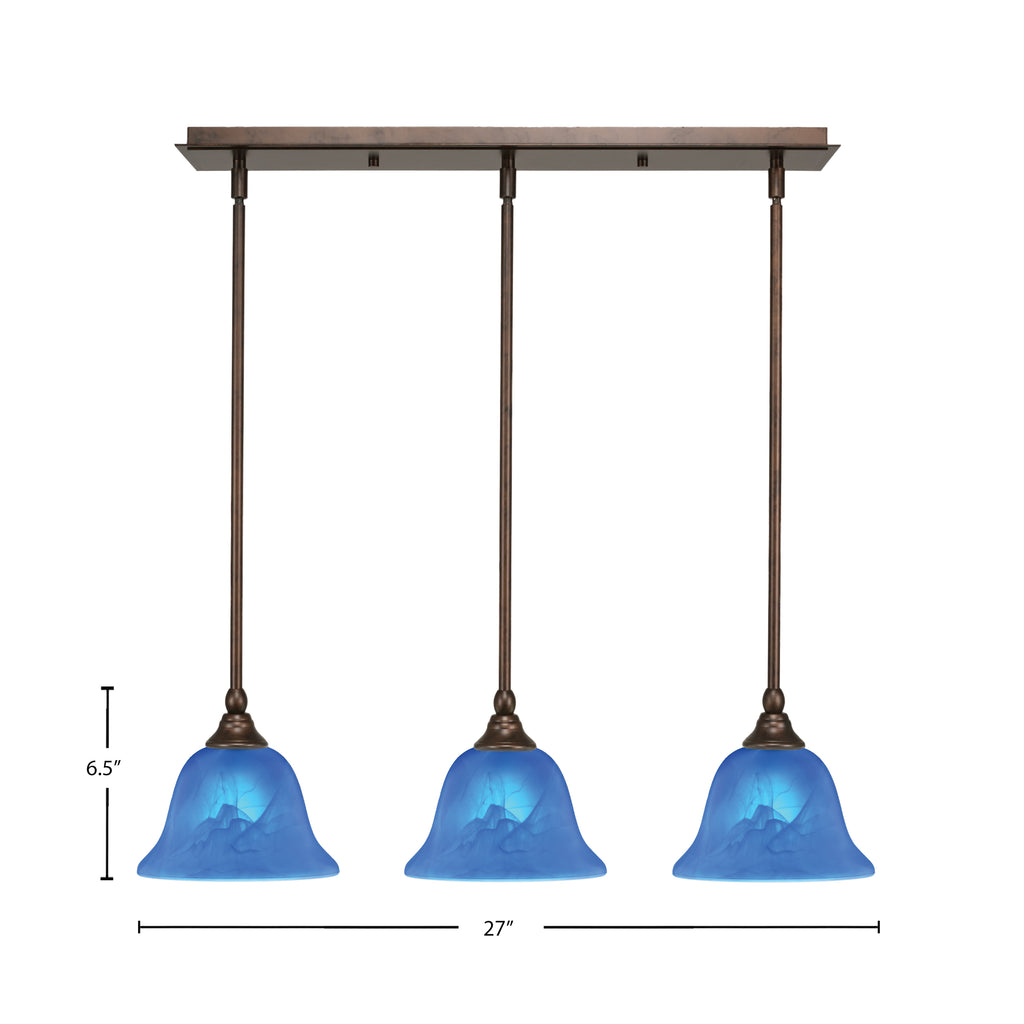 Any Three Light Linear Pendalier in Bronze with 7" Blue Italian Shade