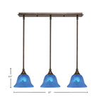 Any Three Light Linear Pendalier in Bronze with 7" Blue Italian Shade