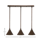 Any Three Light Linear Pendalier in Bronze with 7" Bronze Cone Metal Shade Shade