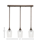 Stem Three Light Linear Pendalier in Bronze with Clear Textured Shade