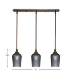 Stem Three Light Linear Pendalier in Bronze with Smoke Textured Shade
