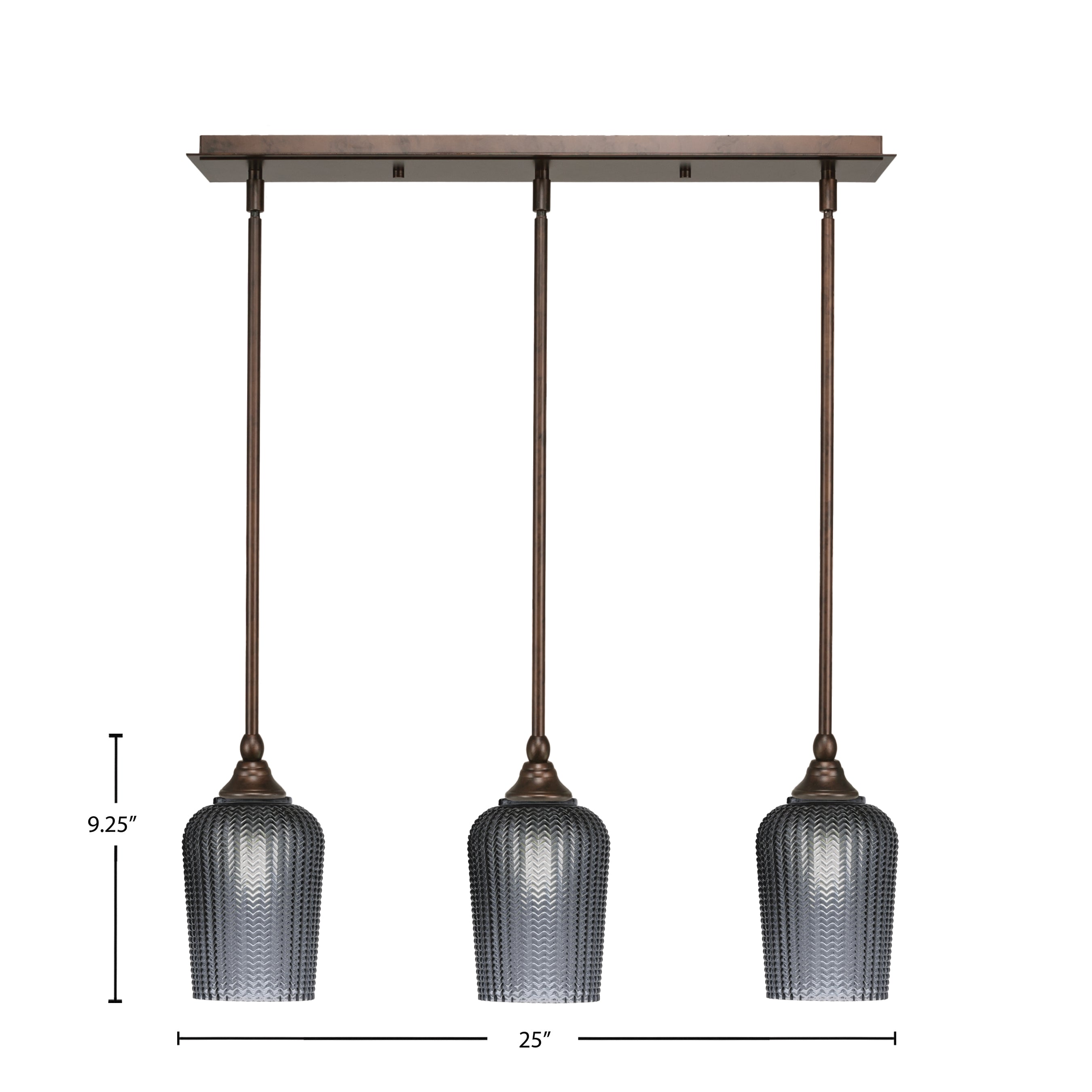 Stem Three Light Linear Pendalier in Bronze with Smoke Textured Shade