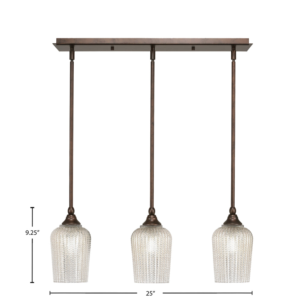 Stem Three Light Linear Pendalier in Bronze with Silver Textured Shade