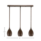 Any Three Light Linear Pendalier in Bronze with 5" Bronze Oval Metal Shade Shade