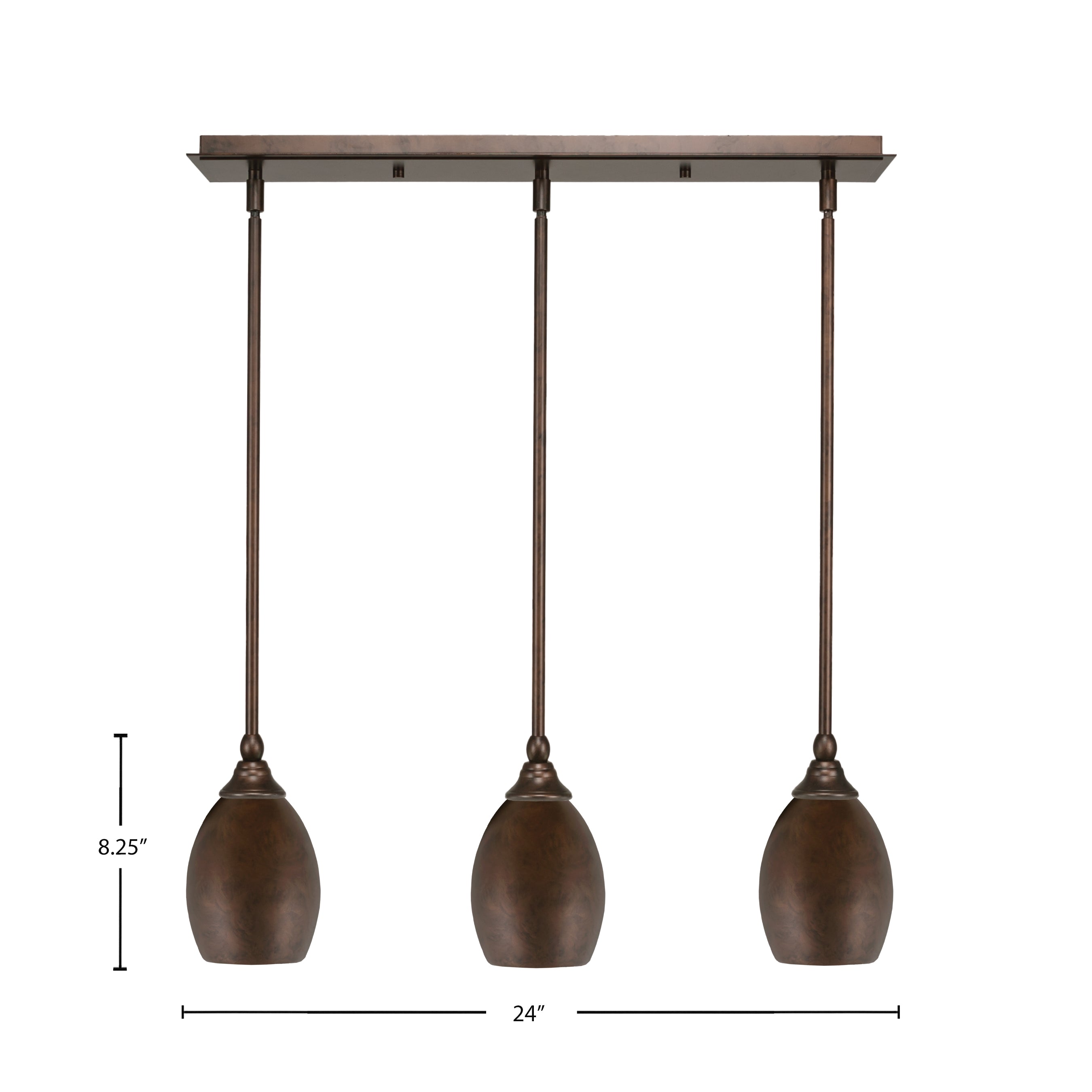 Any Three Light Linear Pendalier in Bronze with 5" Bronze Oval Metal Shade Shade