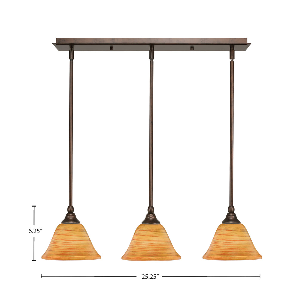 Any Three Light Multi Light Mini Pendant in Bronze with 7" Firré Saturn Shade