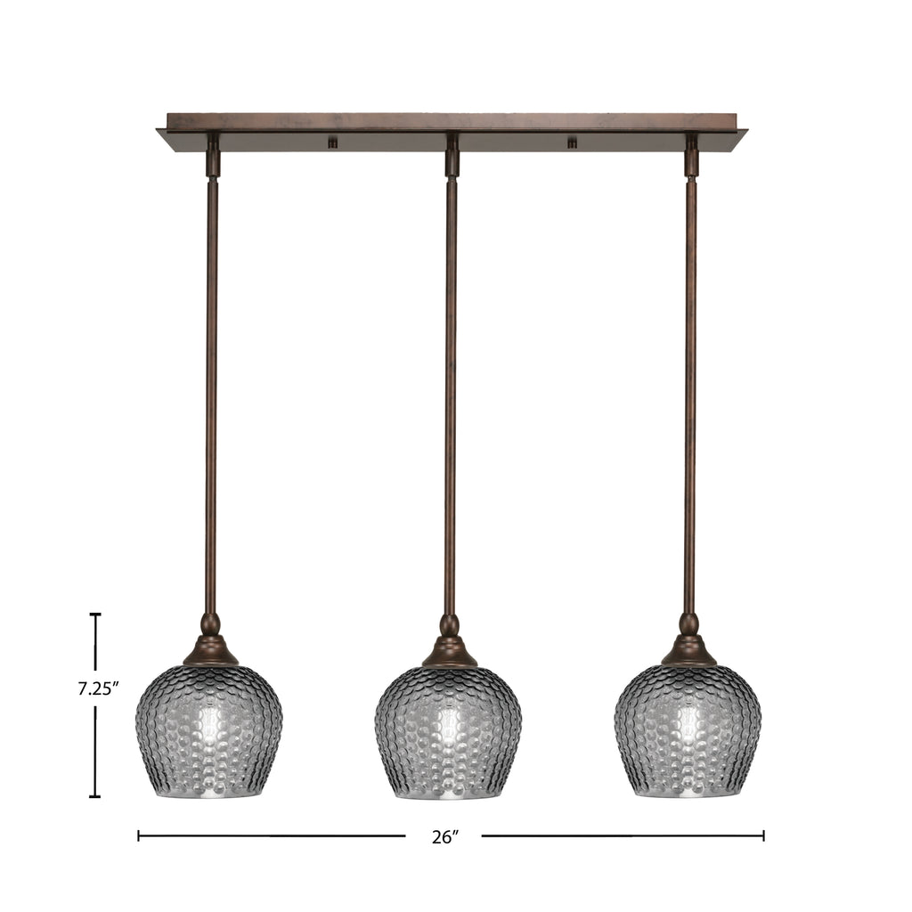 Stem Three Light Linear Pendalier in Bronze with Smoke Textured Shade