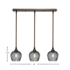 Stem Three Light Linear Pendalier in Bronze with Smoke Textured Shade