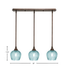 Stem Three Light Linear Pendalier in Bronze with Turquoise Textured Shade