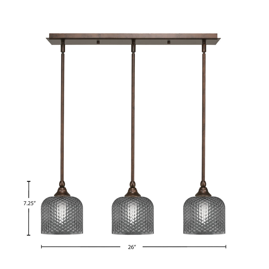 Stem Three Light Linear Pendalier in Bronze with Smoke Textured Shade