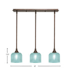 Stem Three Light Linear Pendalier in Bronze with Turquoise Textured Shade